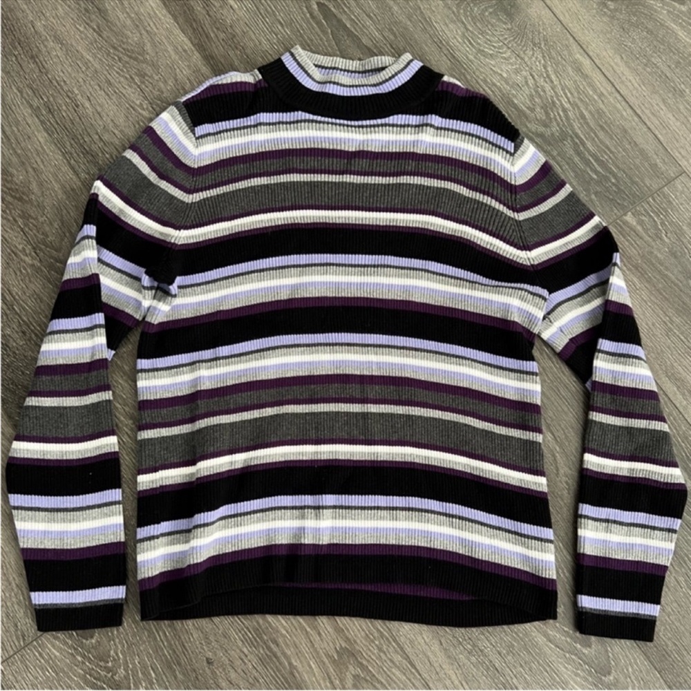 KAREN SCOTT Women’s Striped Mock Neck Sweater